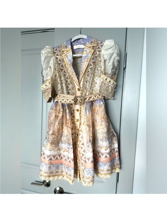 Zimmermann Dresses & Skirts - High tide Zimmerman odyssey Puff-Sleeve Mini Dress in Cream & Pastel
